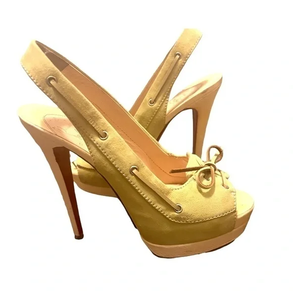Barely worn Louboutin Jefferson Plato 140 suede/cervo heel toe in yellow sz. 38‌ - Picture 4 of 13